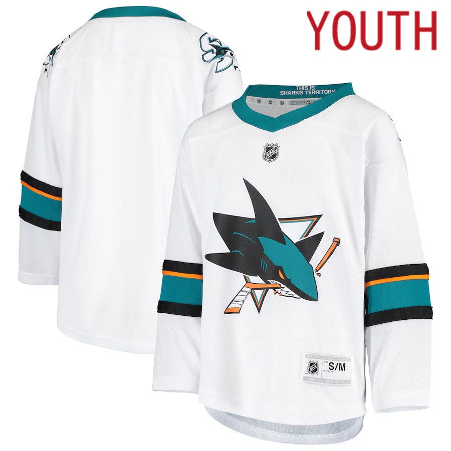 Youth San Jose Sharks White Away Replica NHL Jersey->women nhl jersey->Women Jersey